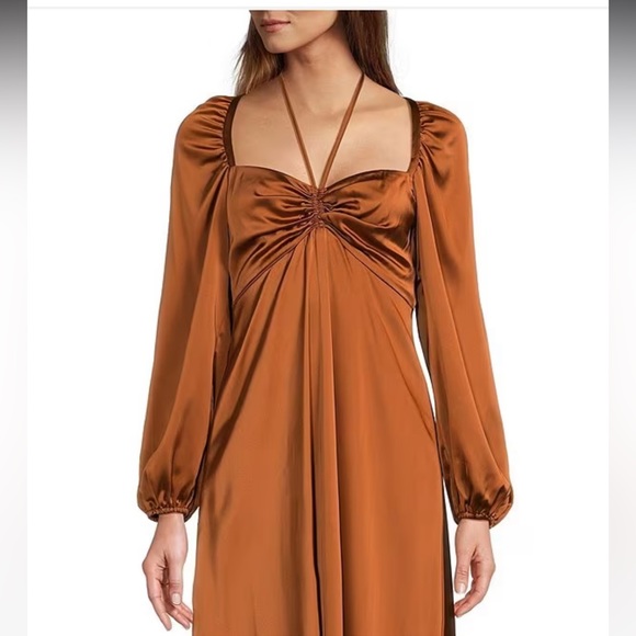 NWT Antonio Melani Bella Satin Halter Neck Long Sleeve Midi Dress - Picture 3 of 4